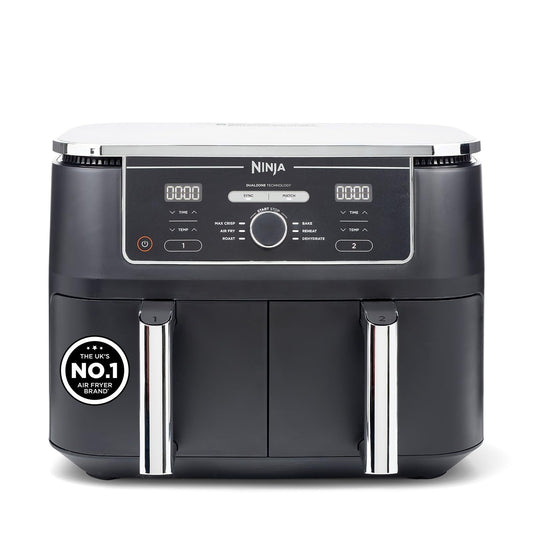 Ninja Foodi MAX Dual Zone Digital Air Fryer, 2 Drawers, 9.5L, 6-in-1, Uses No Oil, Max Crisp, Roast, Bake, Reheat, Dehydrate, Cook 8 Portions, Non-Stick Dishwasher Safe Baskets, Black AF400UK